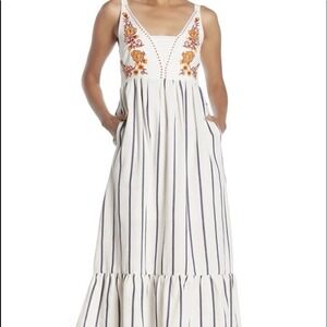 Melloday Embroidered Stripe Maxi Dress Womens Medium Boho Resortwear Vacation